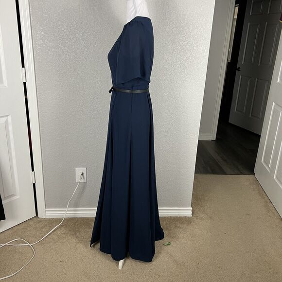 Wayf Womens Size S Blue The Aurelia Short Puff Sleeve Wrap Maxi Dress FLAW - Picture 3 of 7